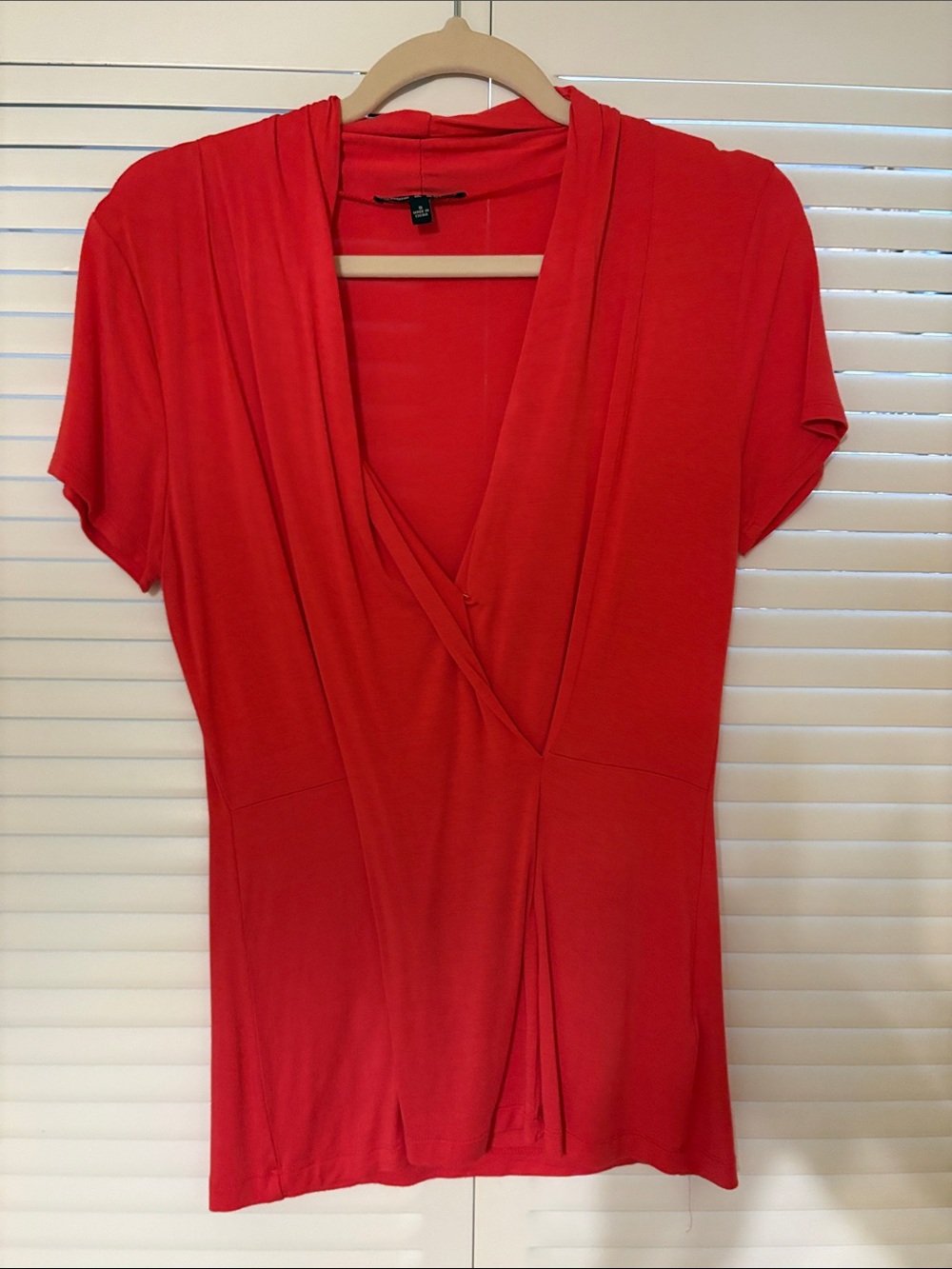 Cable & Gauge Red Draped V-Neck Short Sleeve Top